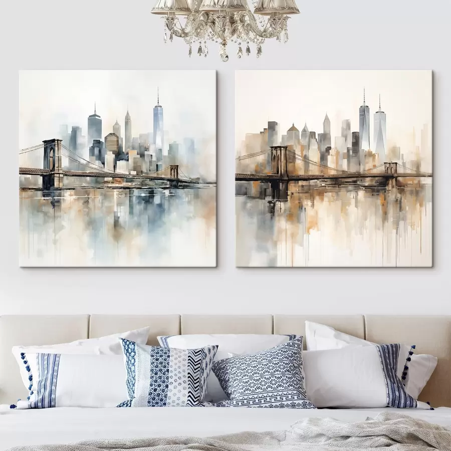 Fototapete Abstrakte Stadt-Skyline im Aquarellstil m30207