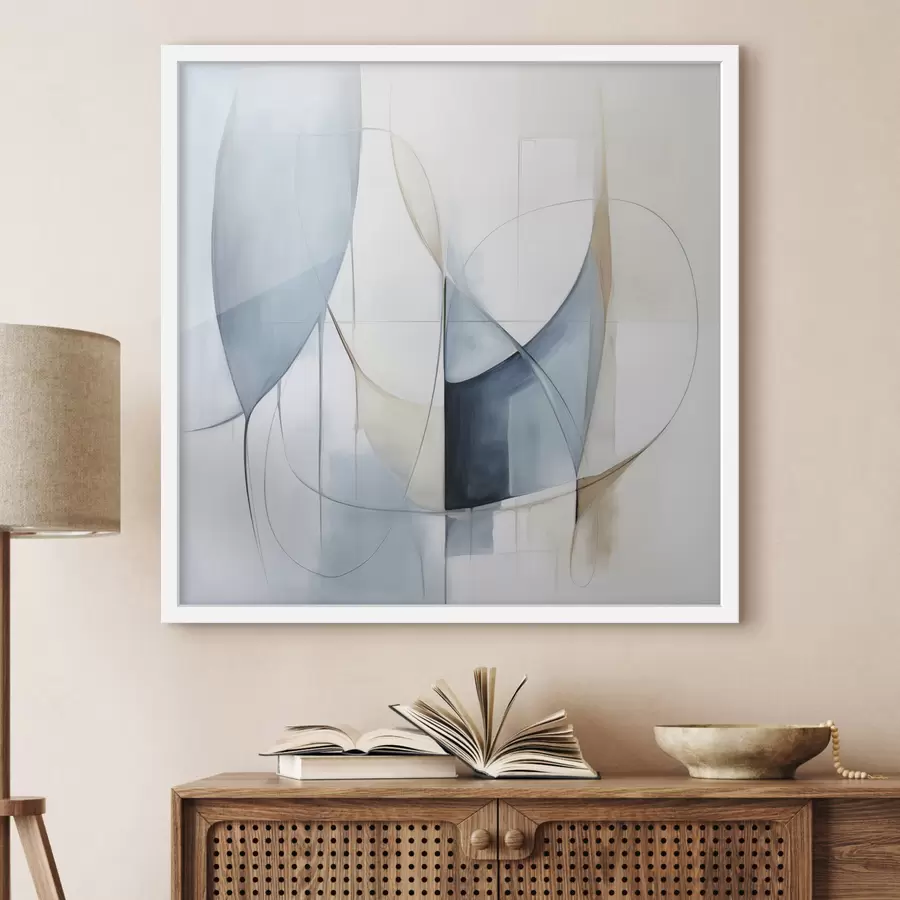 Fototapete Abstrakte, minimalistische Komposition mit blauen und beigen Formen f48404