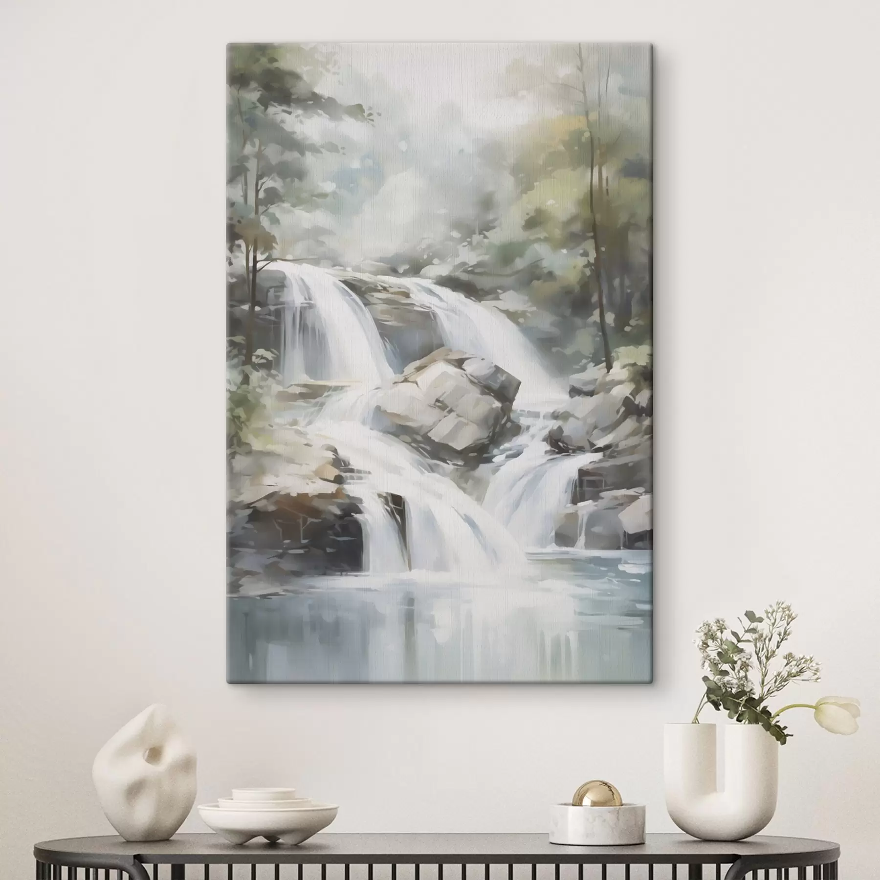 Wandbilder Wasserfall im Wald – Nachahmung eines Gemäldes s48415