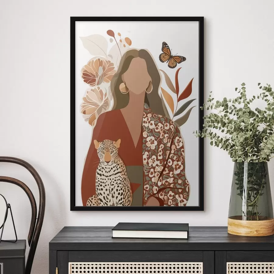 Fototapete Frau vor einem Blumenhintergrund f48435