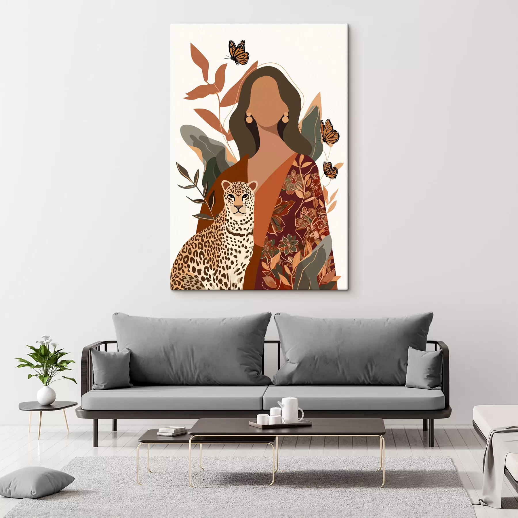 Wandbilder Frau in gemustertem Outfit s48434