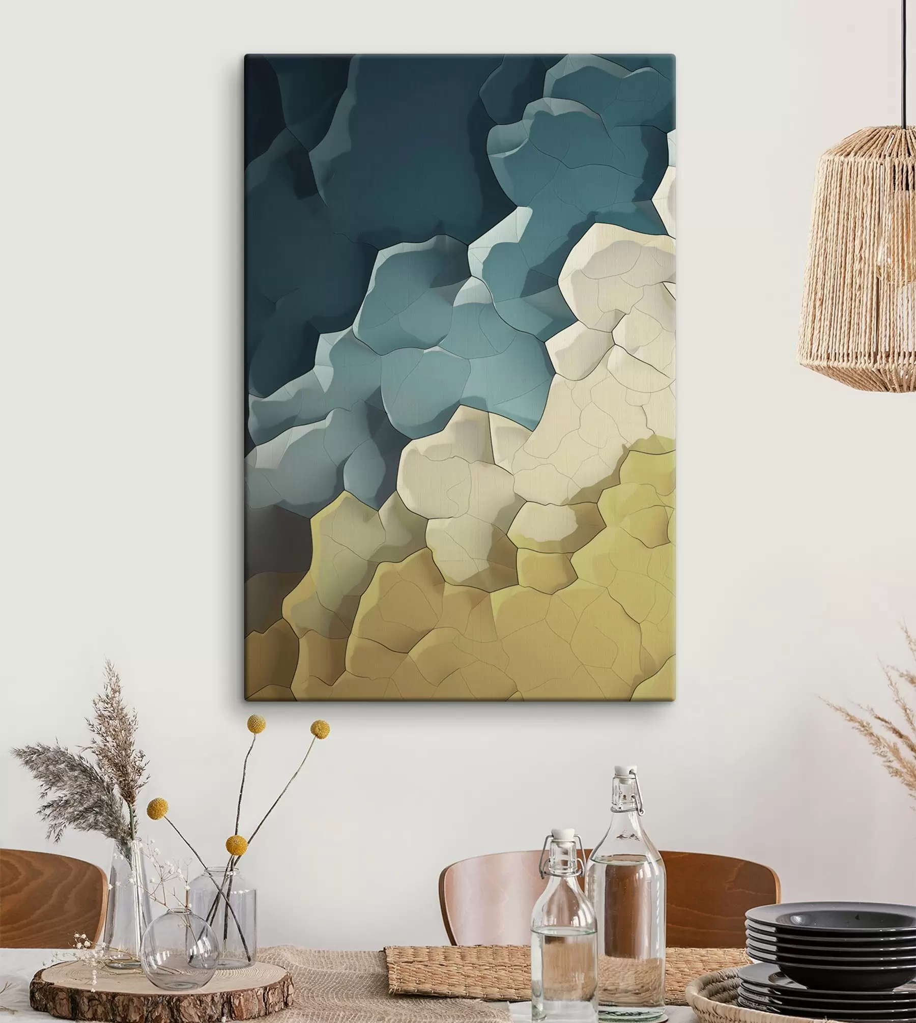 Wandbilder Abstraktion in Beige und Türkis, geometrische Kunst s48477