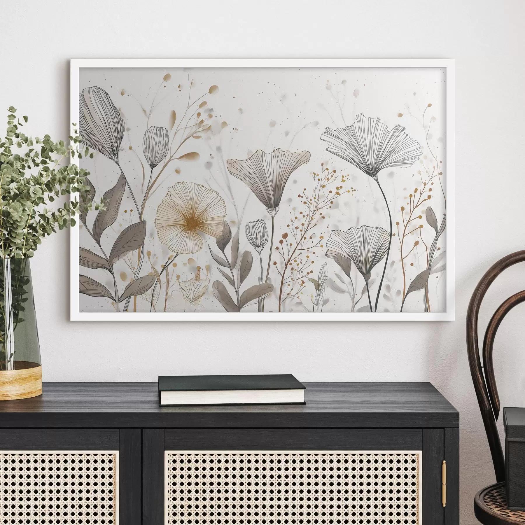 Fototapete Grafische Blumen und Gräser, Minimalismus f48484