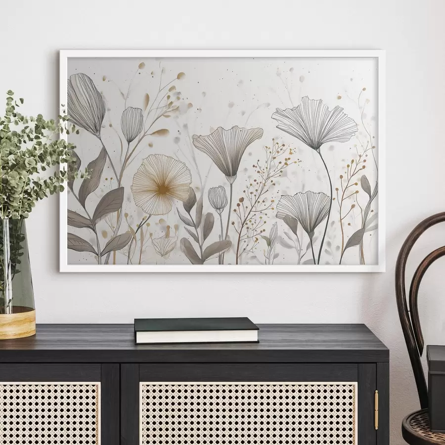 Fototapete Grafische Blumen und Gräser, Minimalismus f48484