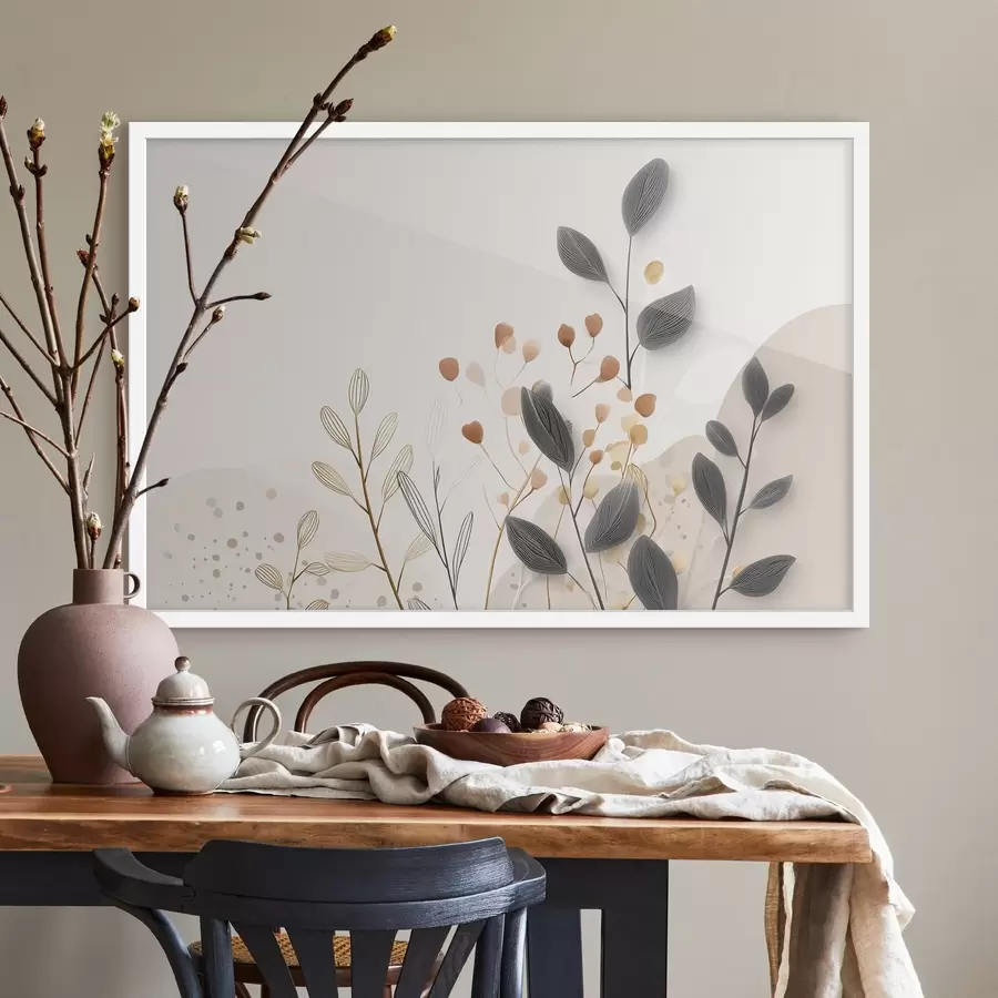 Fototapete Botanik, Minimalismus, beigefarbene Blätter f48485