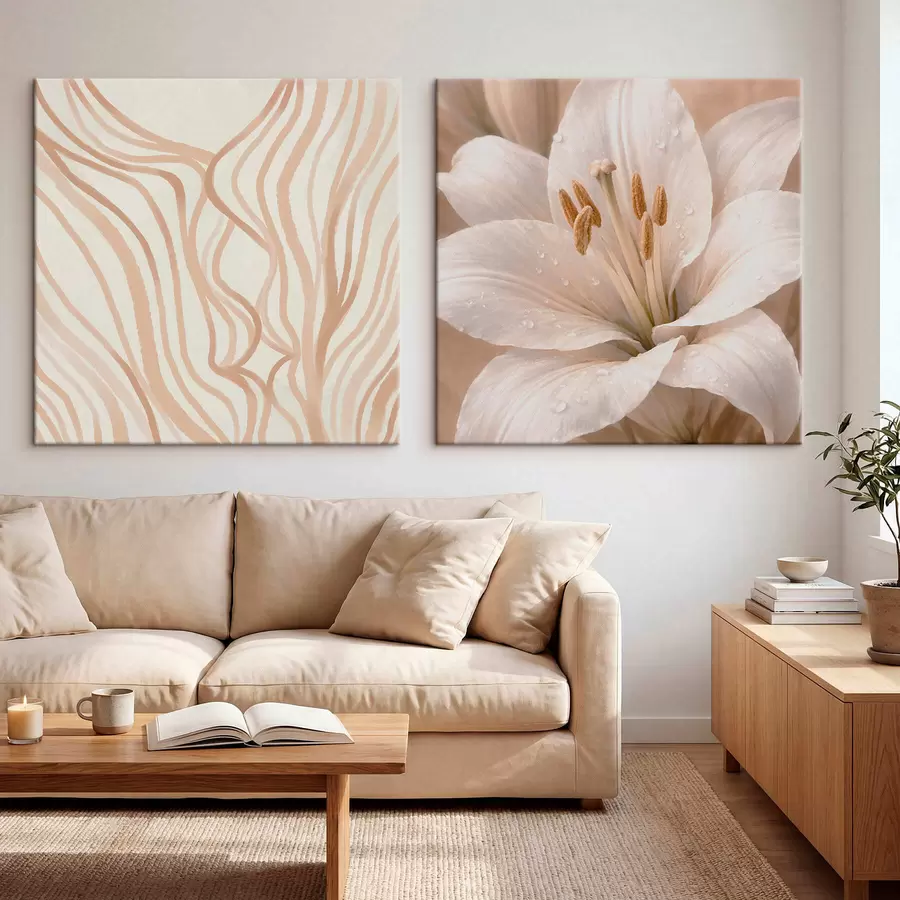 Wandbilder Diptychon mit Blumen und abstrakten Formen m30236