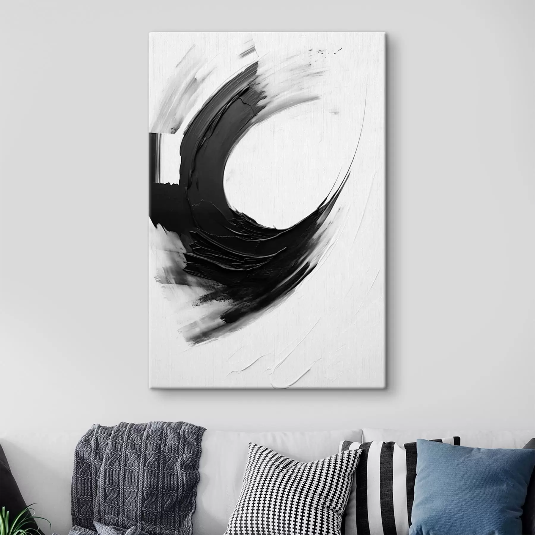 Wandbilder Abstrakter schwarzer Pinselstrich auf hellem Hintergrund s48340