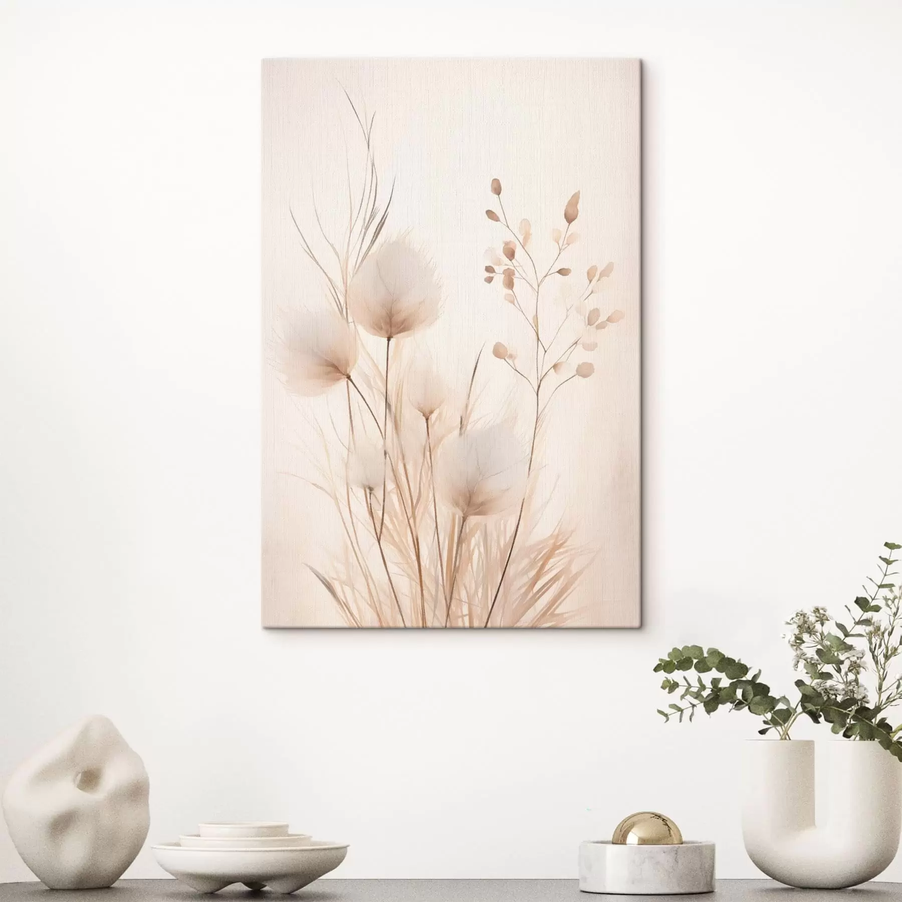 Wandbilder Zarte Feldpflanzen in Beigetönen s48346