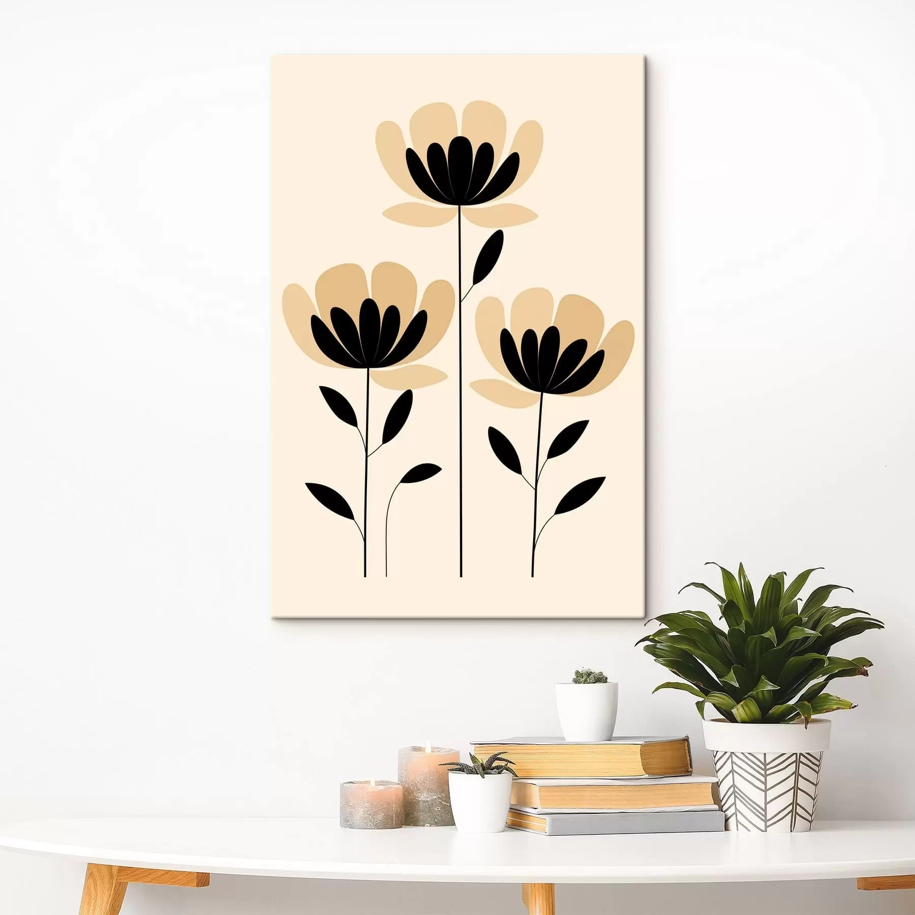 Wandbilder Minimalistische Blumen in Schwarz und Beige s48353