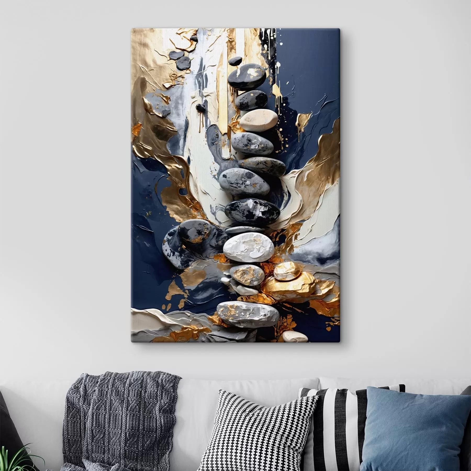 Wandbilder Abstrakte Komposition mit Steinen und strukturierten Pinselstrichen s48362