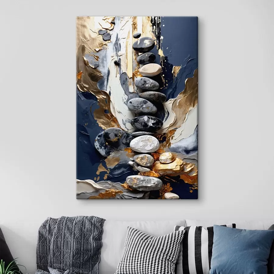 Wandbilder Abstrakte Komposition mit Steinen und strukturierten Pinselstrichen s48362