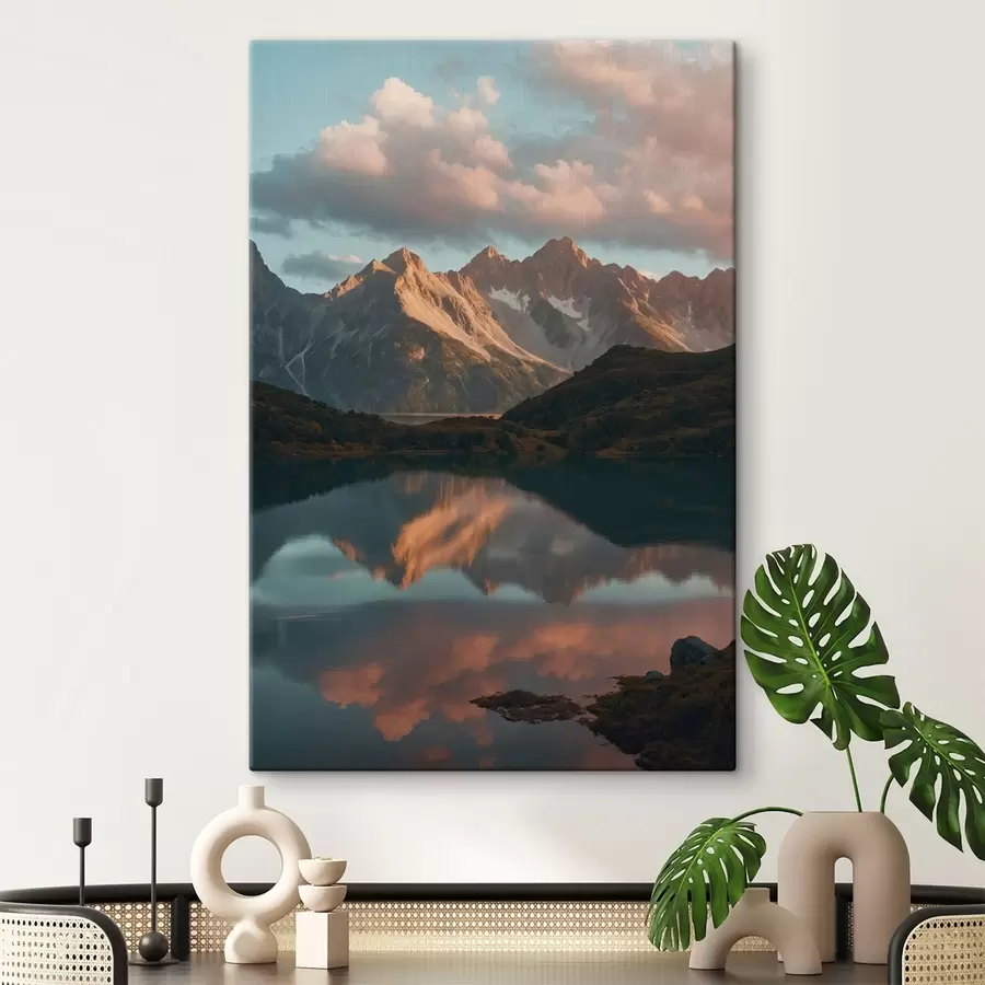 Wandbilder Berglandschaft mit Spiegelung im See s48493
