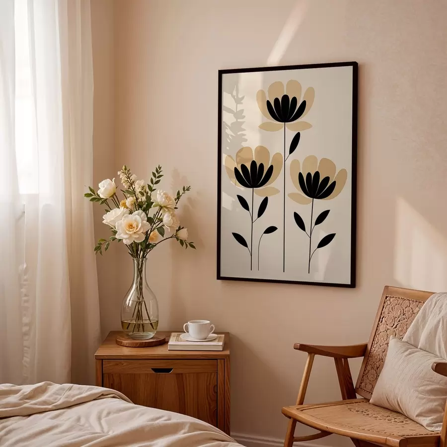 Fototapete Minimalistische Blumen in Schwarz und Beige f48353