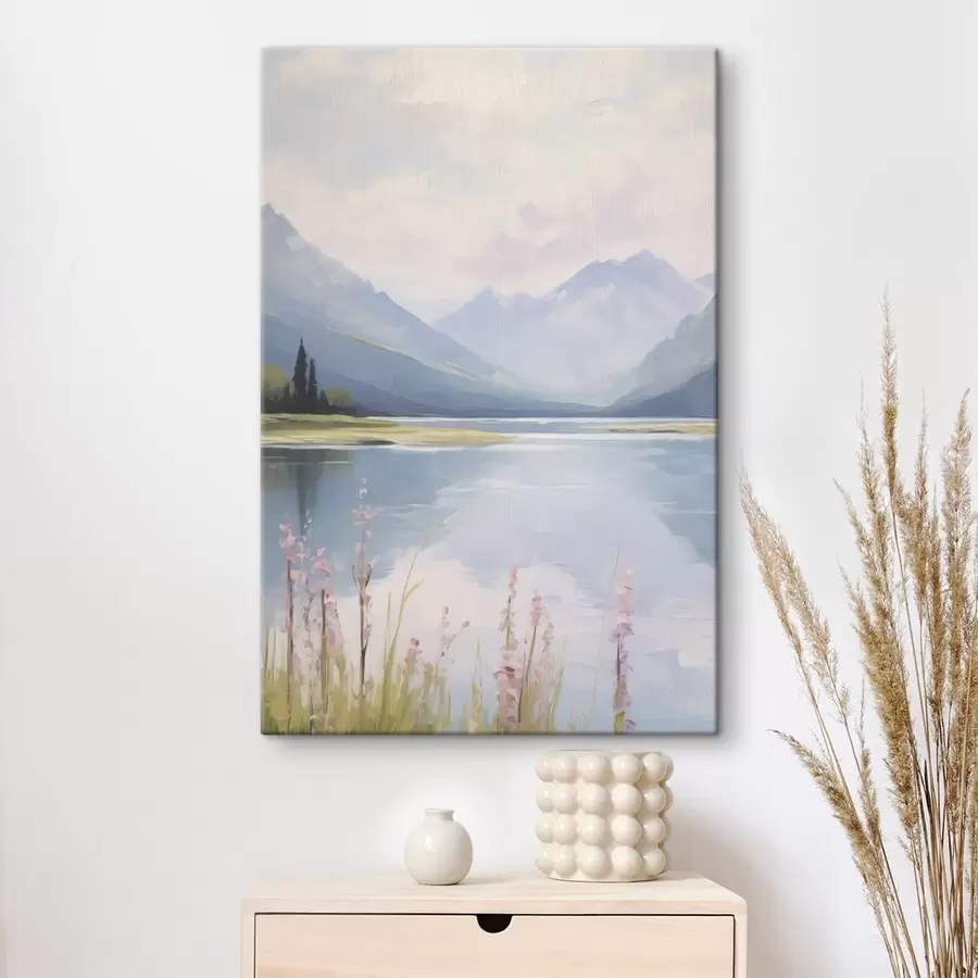 Wandbilder See in der Nähe der Berge Nachahmung der Malerei s48503