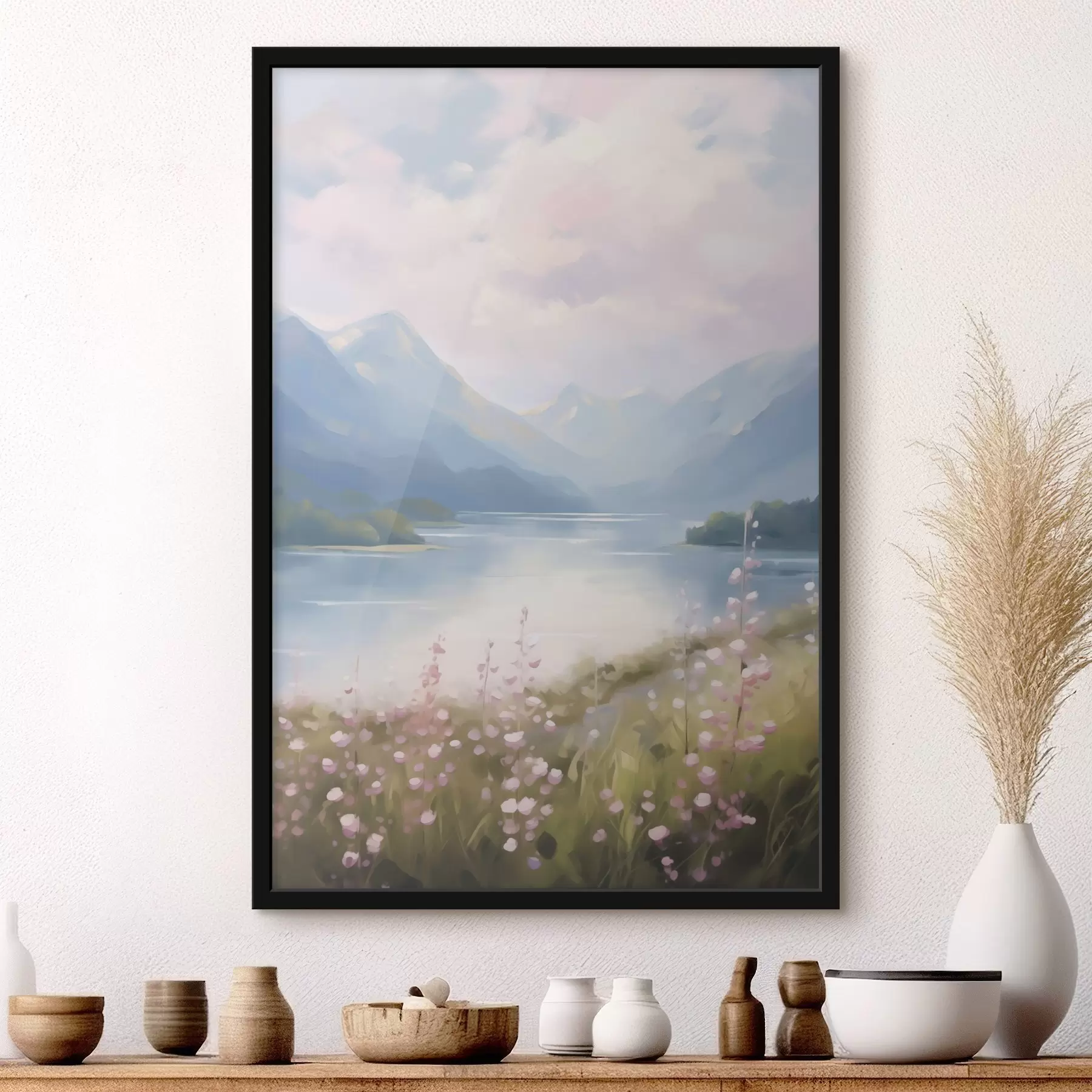 Fototapete Gemälde, das einen Bergsee darstellt f48504