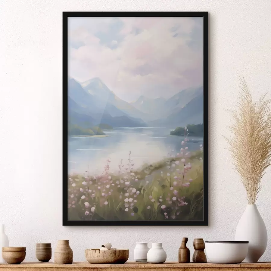 Fototapete Gemälde, das einen Bergsee darstellt f48504