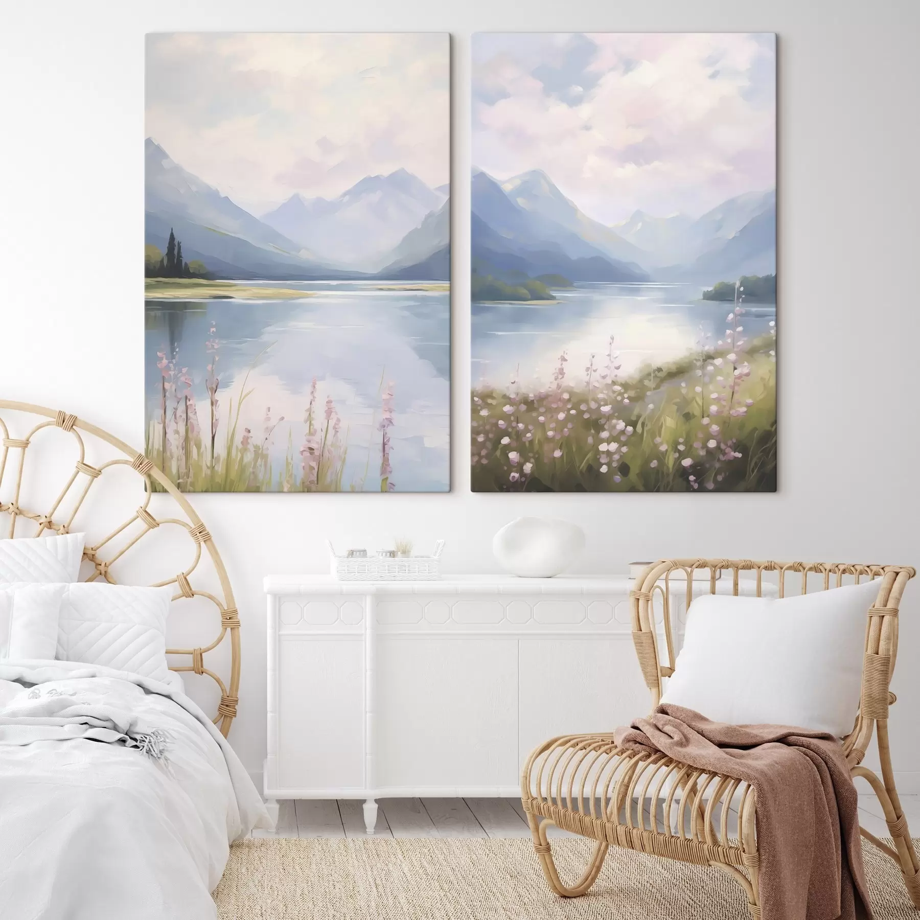 Wandbilder See in der Nähe der Berge Nachahmung der Malerei m30248