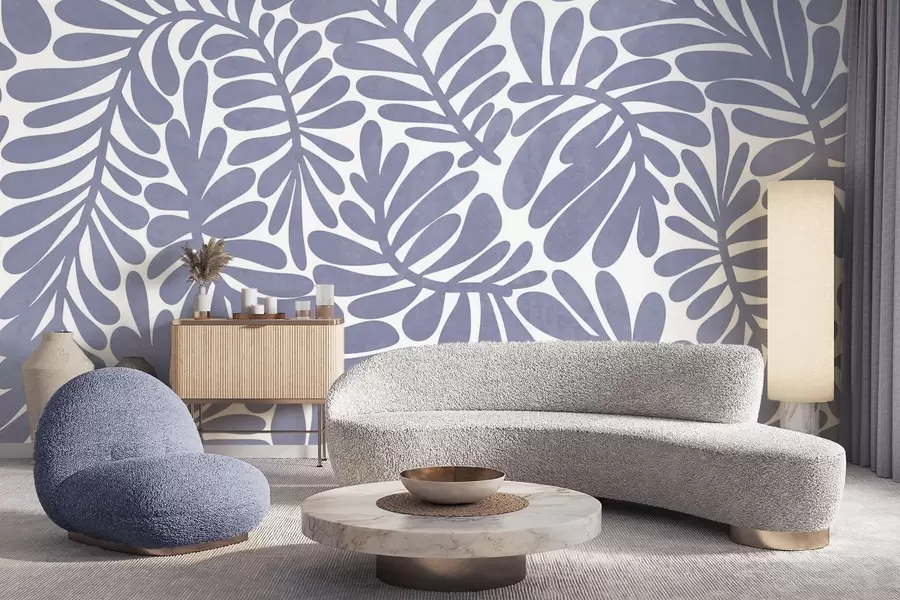 Fototapete Stilisierte hellblaue Blätter vor einem hellen Hintergrund, strukturierte Grafik w09775v1