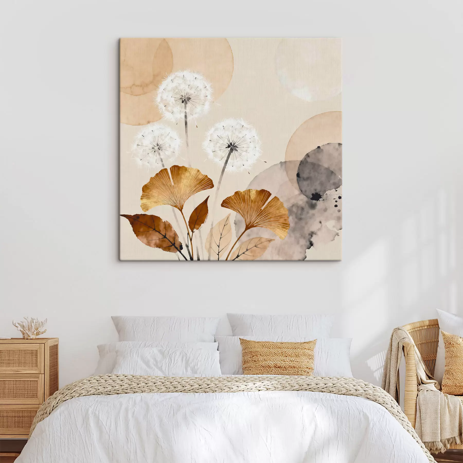 Wandbilder Abstrakte Darstellungen von Löwenzahn und Ginkgoblättern s48279