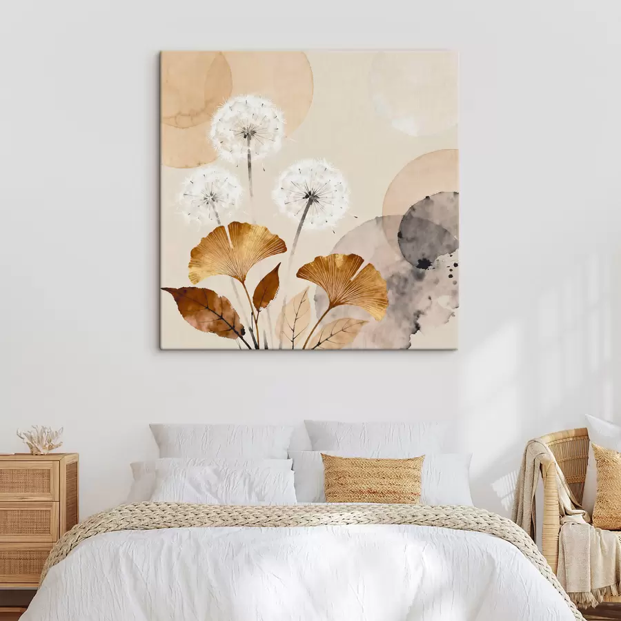 Wandbilder Abstrakte Darstellungen von Löwenzahn und Ginkgoblättern s48279