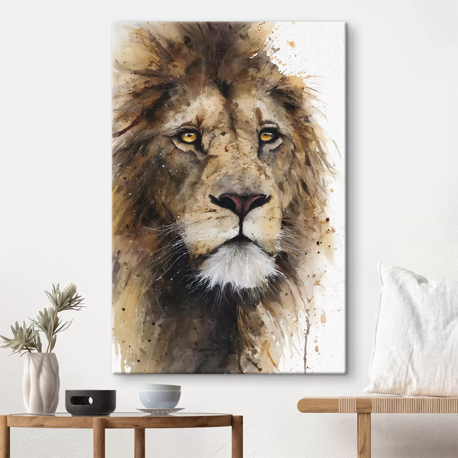 Wandbilder ein mächtiger Löwe im Aquarellstil s48525