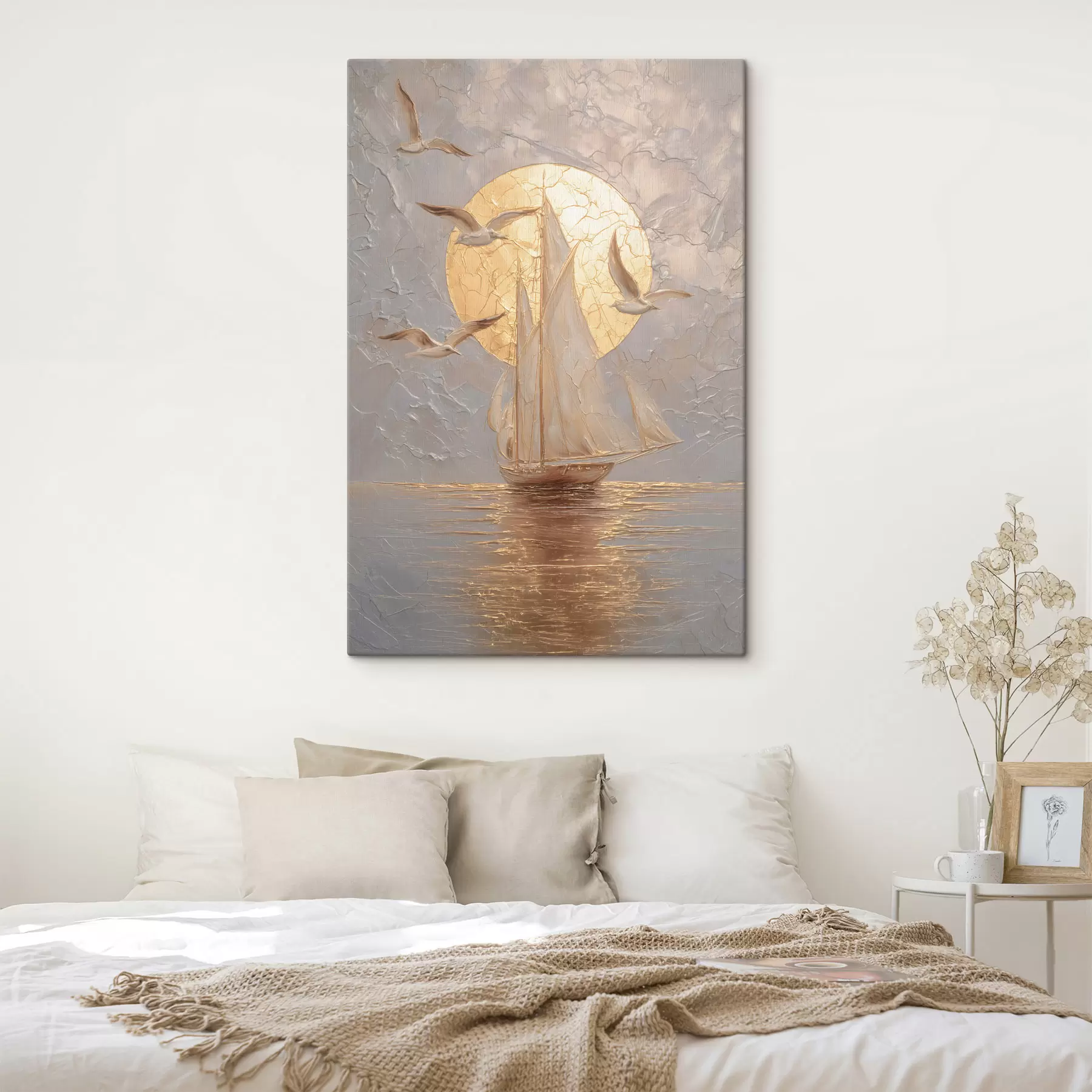 Wandbilder Ein Schiff bei Sonnenuntergang im Impasto-Stil s48556