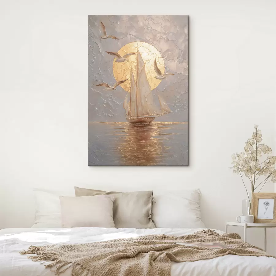 Wandbilder Ein Schiff bei Sonnenuntergang im Impasto-Stil s48556