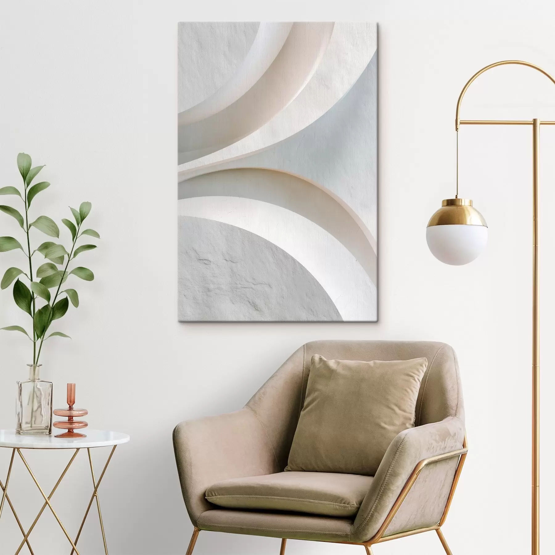 Wandbilder Dekorplatte mit plastischen architektonischen Formen auf hellem Hintergrund s48191