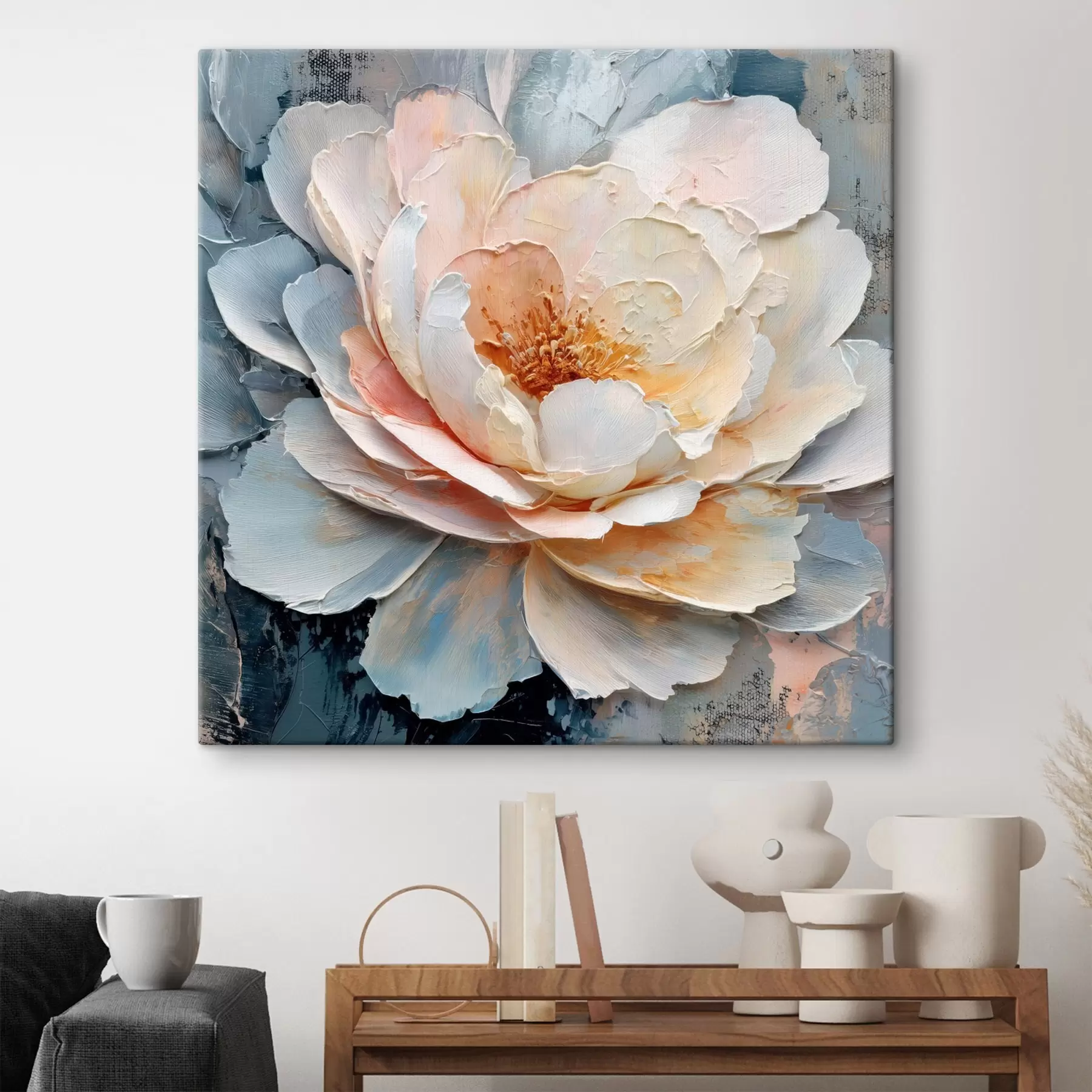 Wandbilder Nahaufnahme einer Blume mit ausdrucksstarken, strukturierten Pinselstrichen im zeitgenössischen Malstil s48198