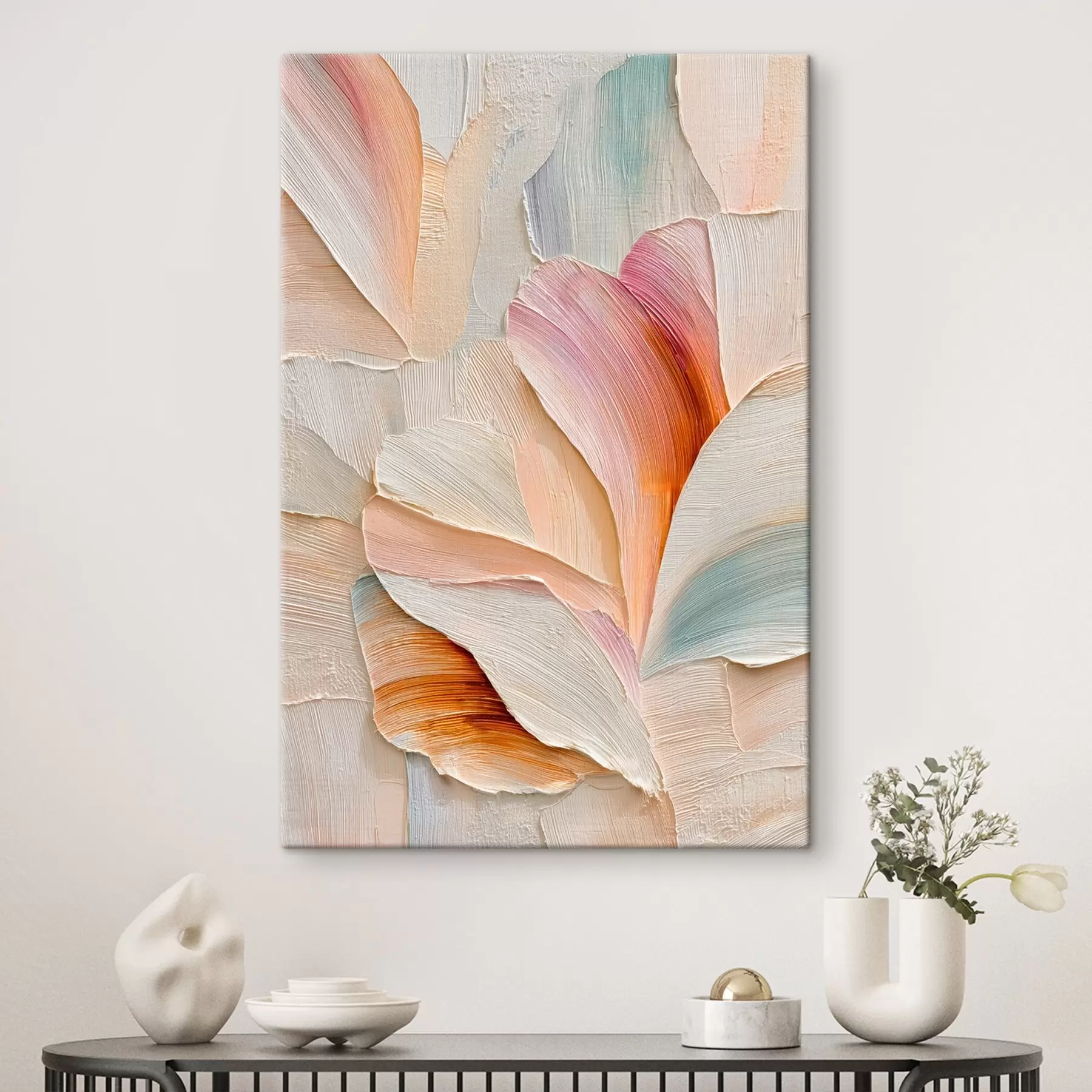 Wandbilder Künstlerische Illustration mit plastisch wirkenden Blütenblättern im zeitgenössischen Malstil s48201