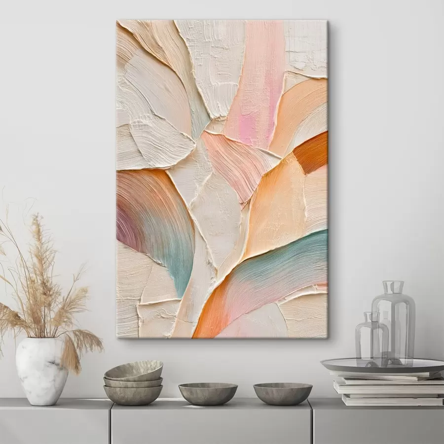 Wandbilder Abstrakter Hintergrund mit dynamischen Pinselstrichen in Pfirsich- und Blautönen s48202