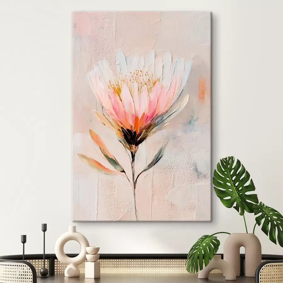 Wandbilder Protea-Blüte in zarten Rosatönen im Ölgemälde-Stil s48205