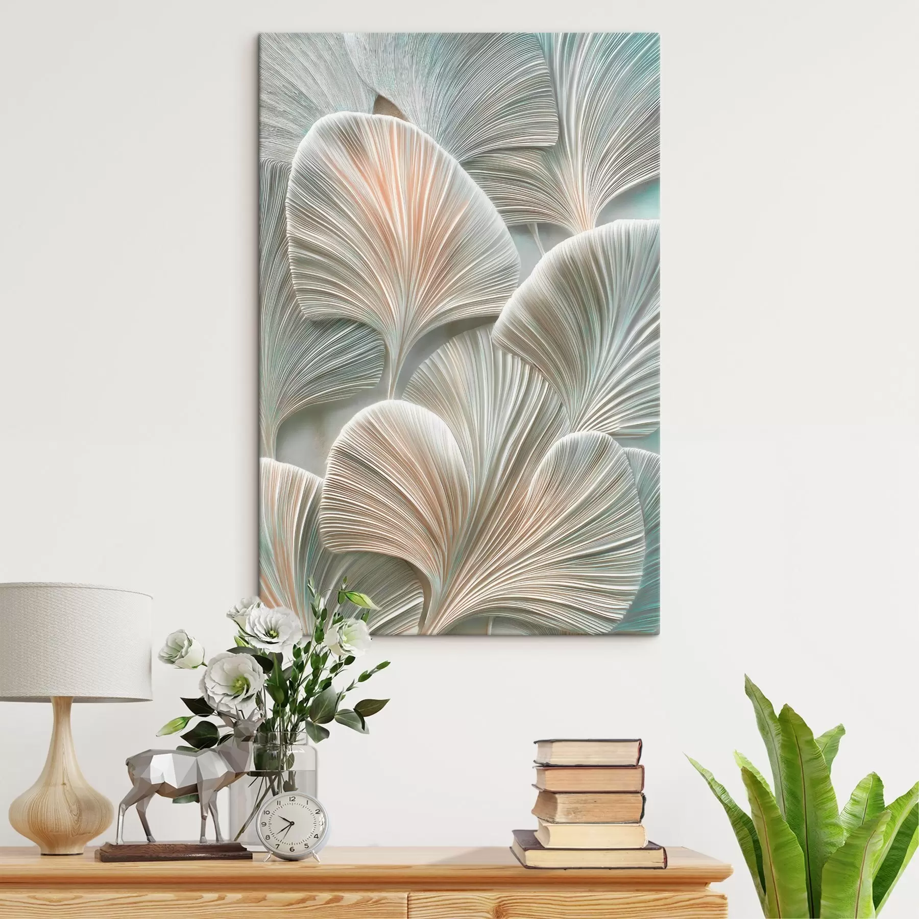 Wandbilder Künstlerische Illustration mit geprägten Blättern im zeitgenössischen Flachreliefstil s48210