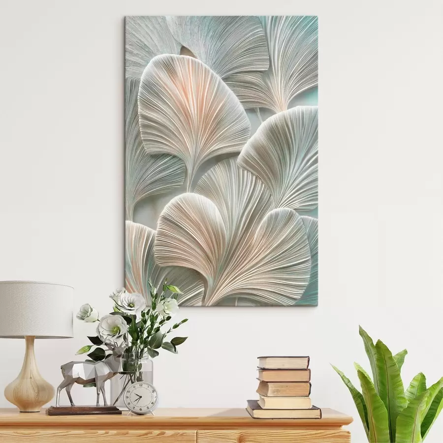 Wandbilder Künstlerische Illustration mit geprägten Blättern im zeitgenössischen Flachreliefstil s48210