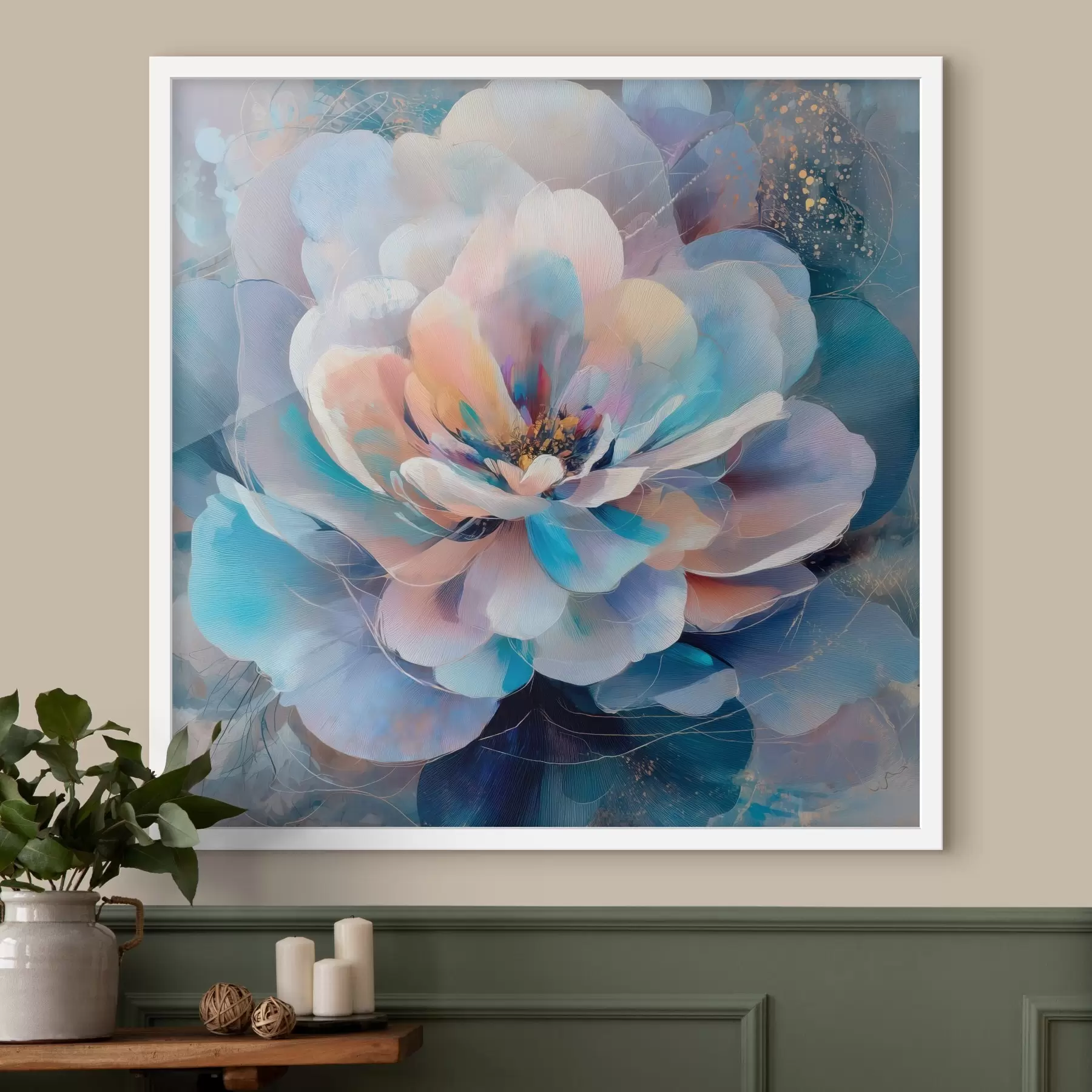 Fototapete Abstrakte Blume in Rosa- und Blautönen im zeitgenössischen Malstil f48185