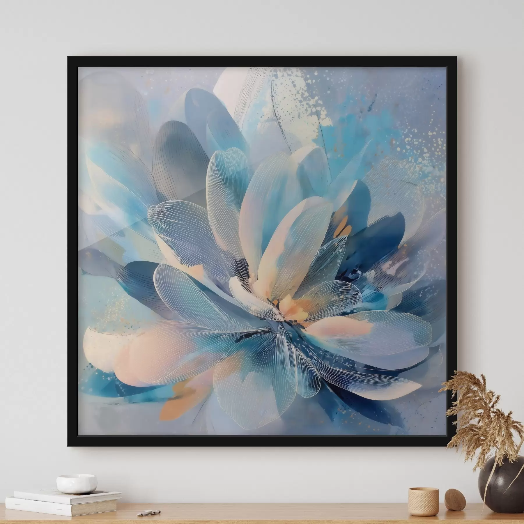 Fototapete Abstrakte Blume in kühlen Farbtönen im Kunstposter-Stil f48186