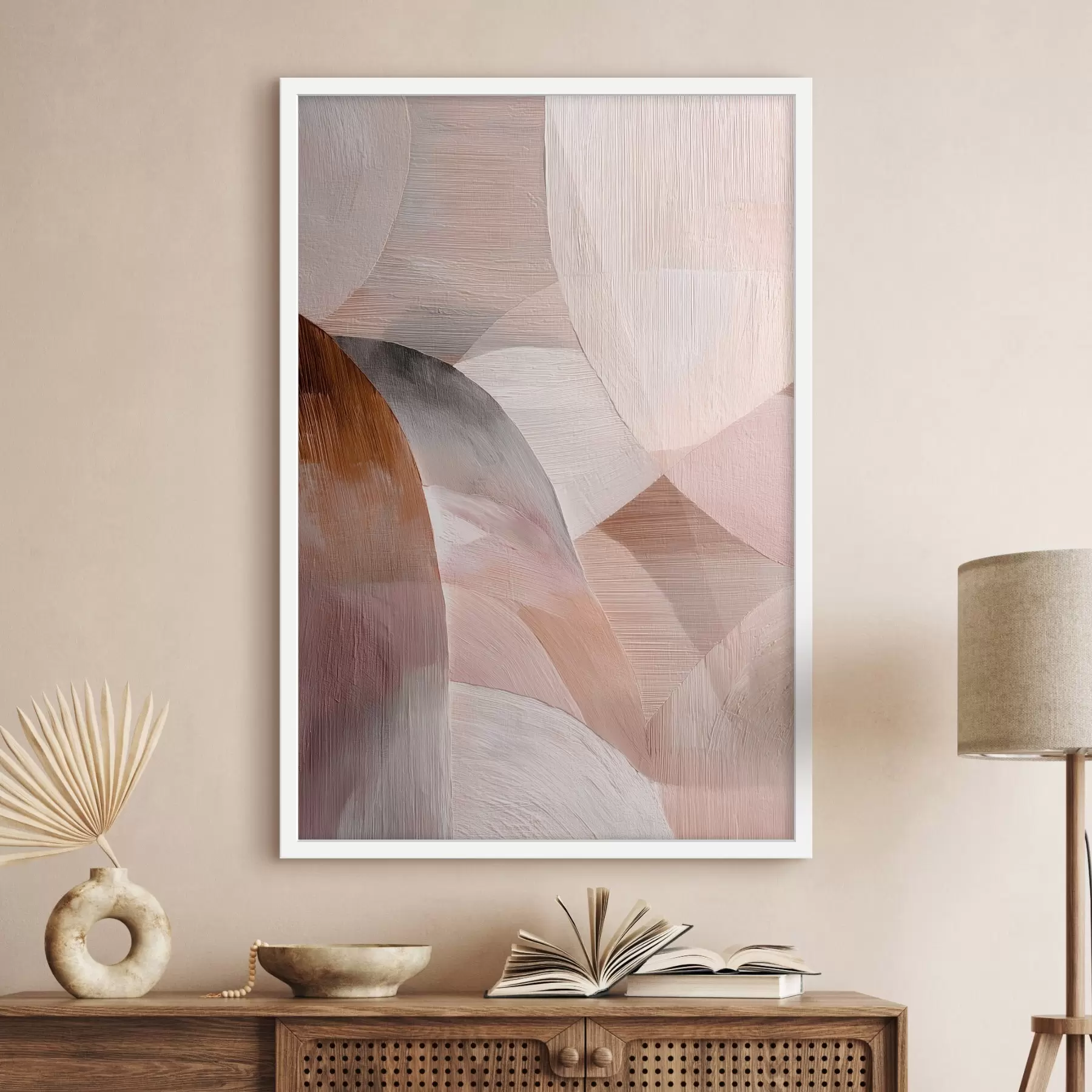 Fototapete Geometrische Abstraktion in warmen Pfirsichfarben im Kunstplakat-Stil f48189