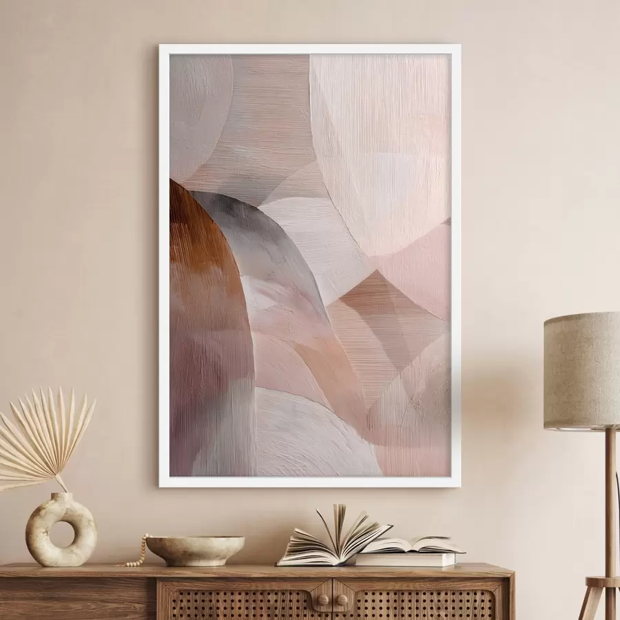 Fototapete Geometrische Abstraktion in warmen Pfirsichfarben im Kunstplakat-Stil f48189