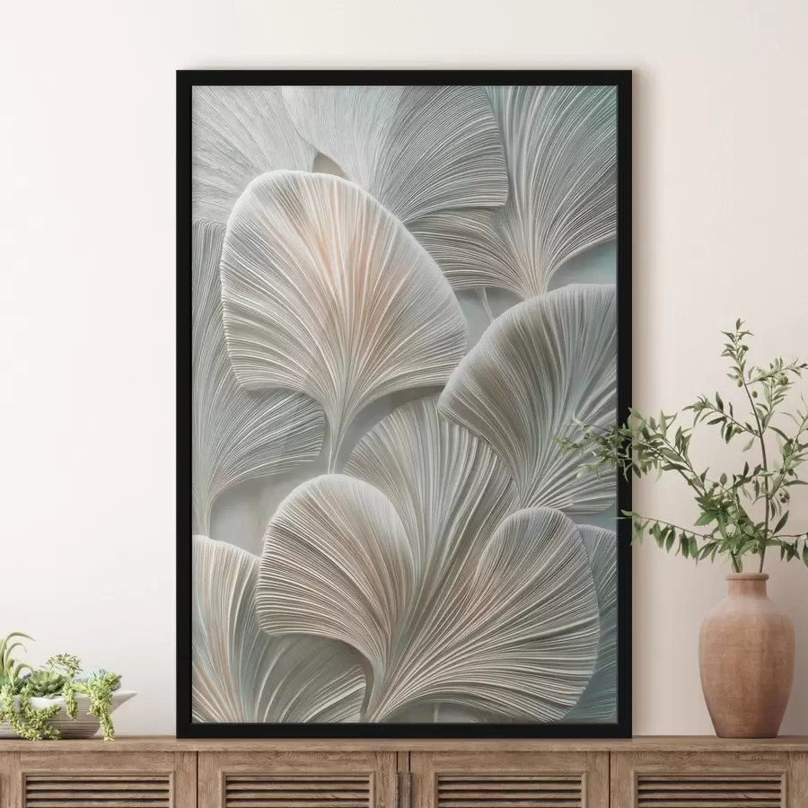 Fototapete Künstlerische Illustration mit geprägten Blättern im zeitgenössischen Flachreliefstil f48210