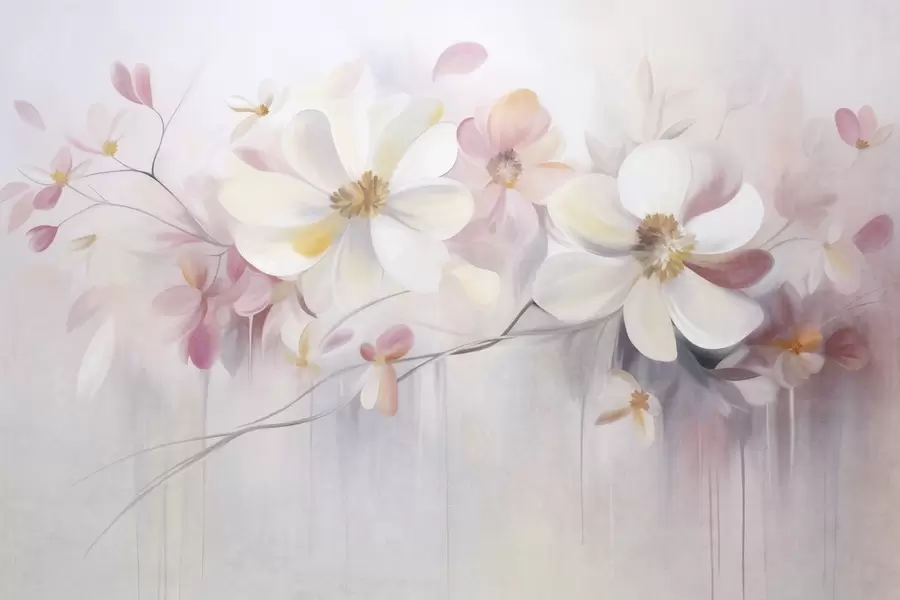 Fototapete Weiße und rosa Blumen mit zarten Blütenblättern, strukturierte Kunst, abstrakt, sanfter Hintergrund w09811