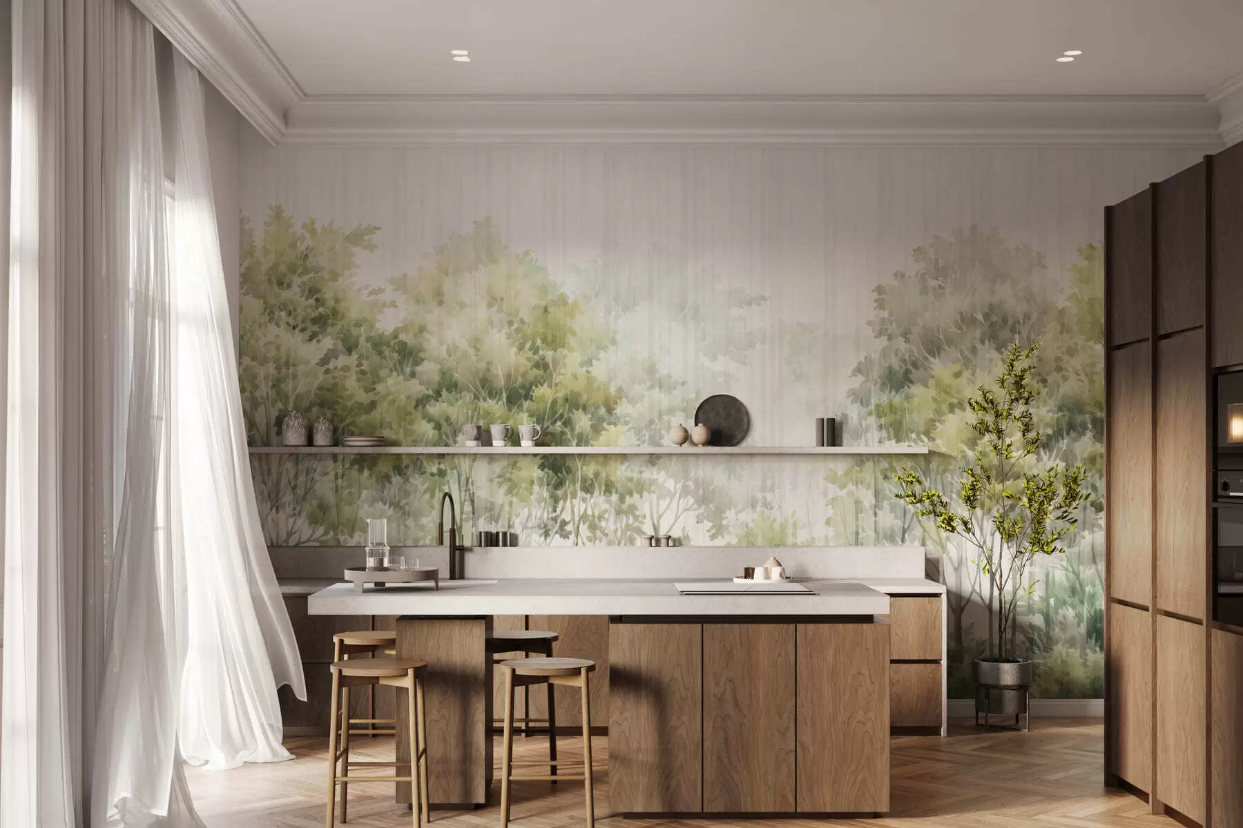 Fototapete Laubwald und Linien w05442