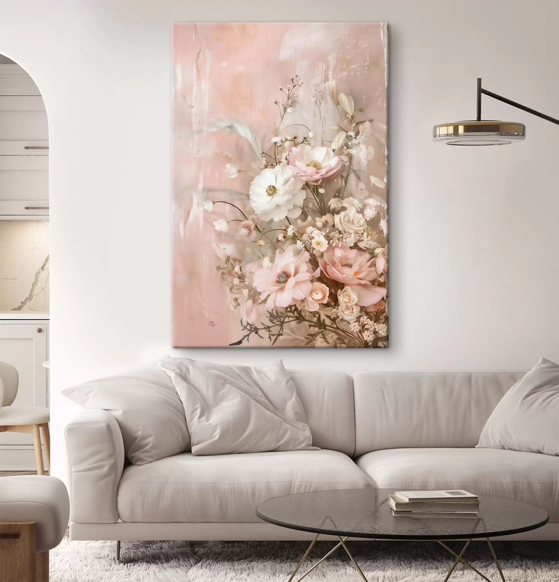 Wandbilder Blumenarrangement in Beige- und Rosatönen s48564