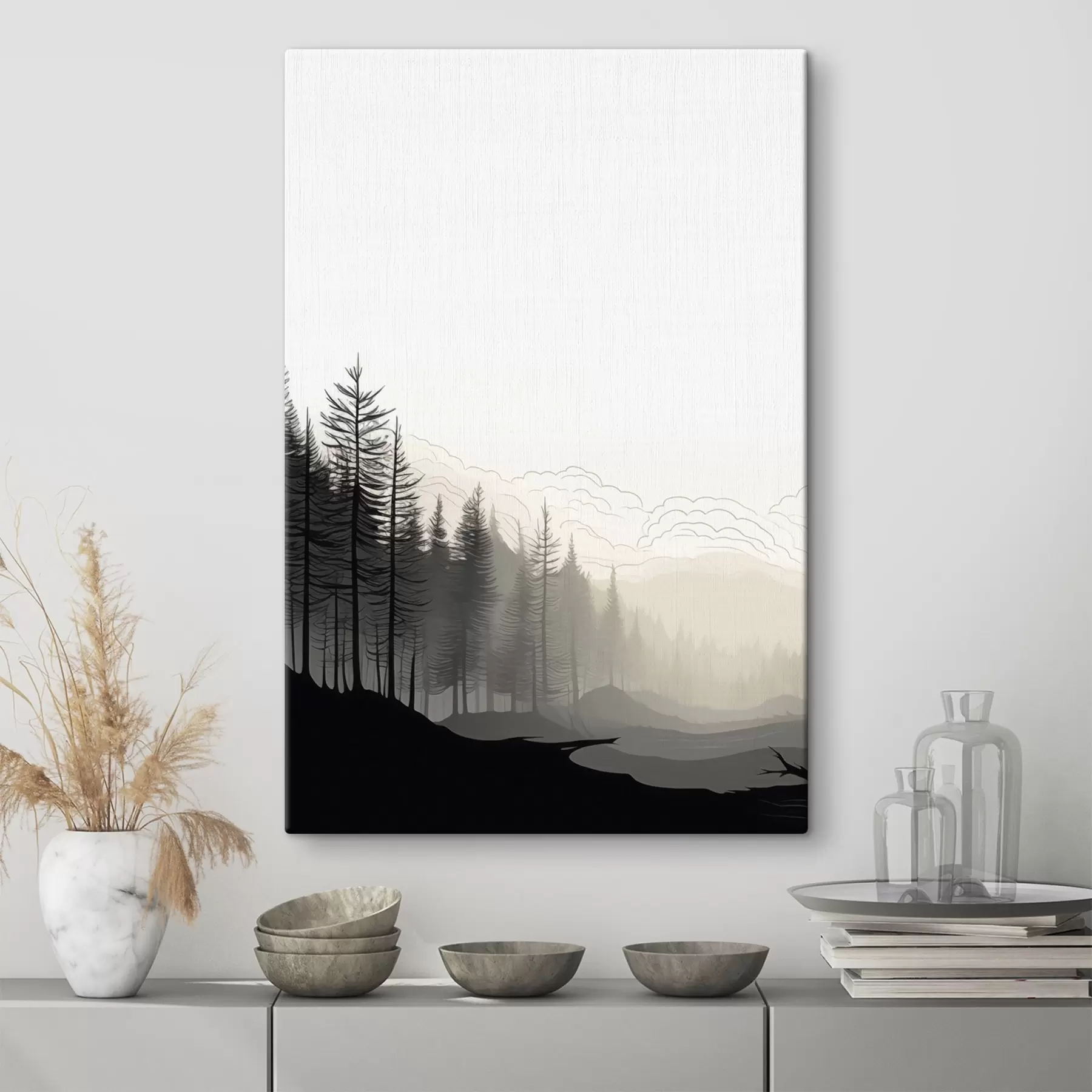 Wandbilder Wald im Nebel, minimalistisch s48574