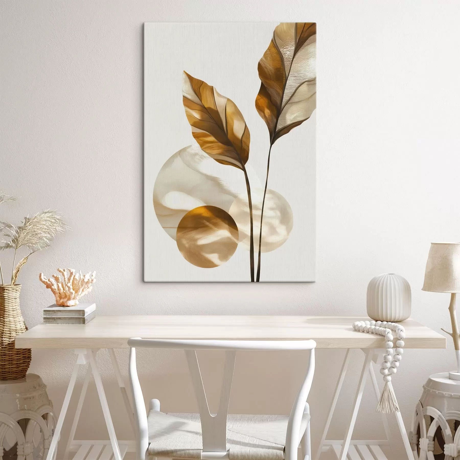 Wandbilder Eine abstrakte Komposition aus Blättern und Kreisen s48615