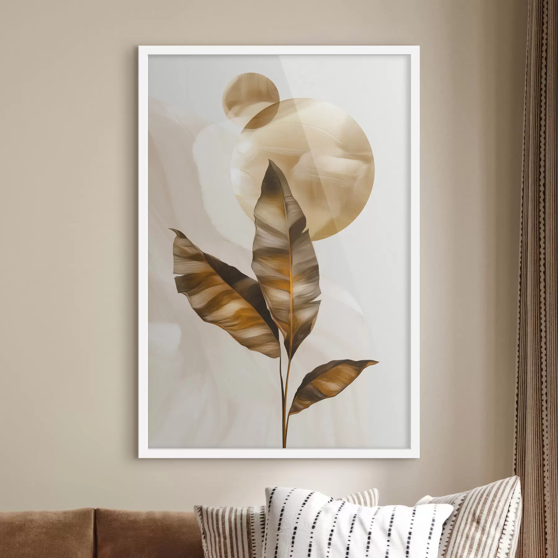 Fototapete Eine abstrakte Komposition aus Blättern und Kreisen f48614