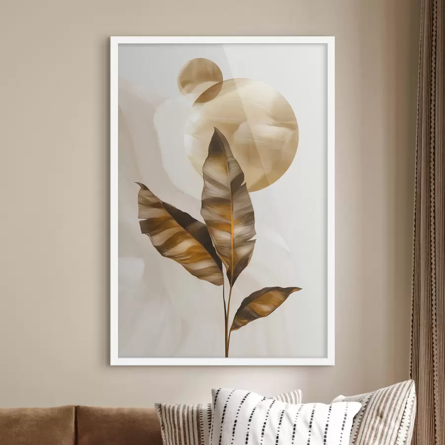 Fototapete Eine abstrakte Komposition aus Blättern und Kreisen f48614