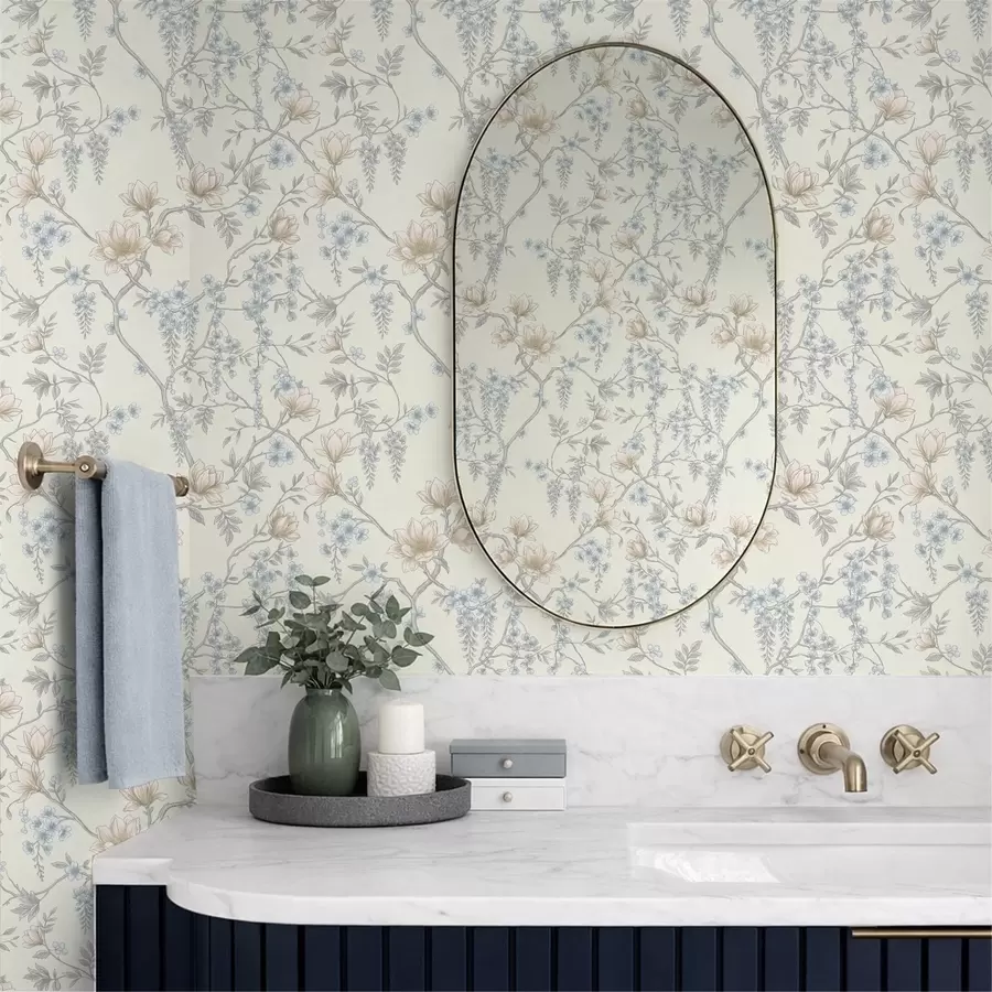 Fototapete Zartes Blumenmuster mit Zweigen und Blüten a01159