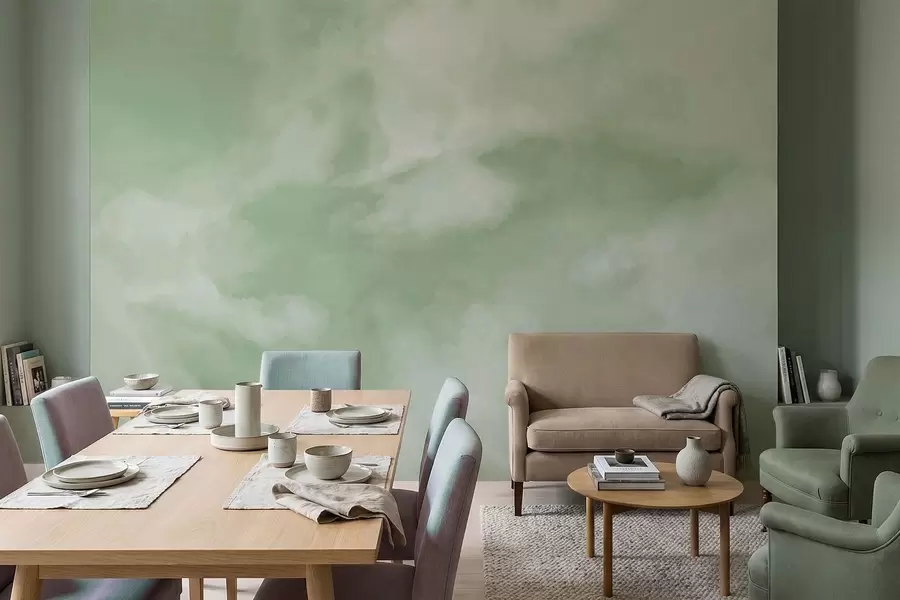 Fototapete Sanfter, wolkiger Hintergrund in sanften Grüntönen w05426v2