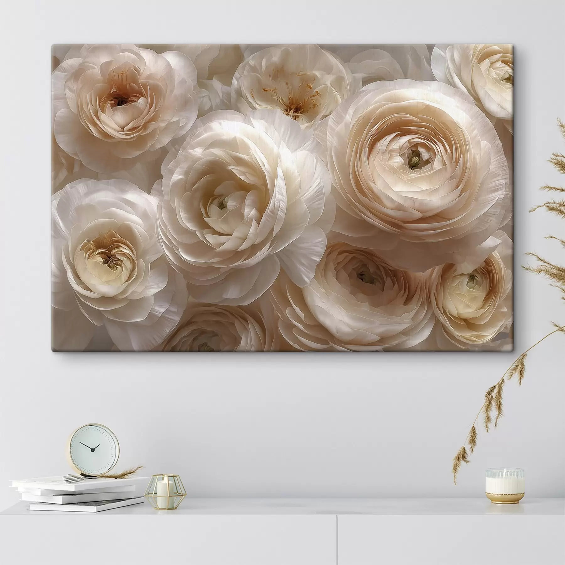 Wandbilder Weiße Rosen, zartes Blumenarrangement s48628