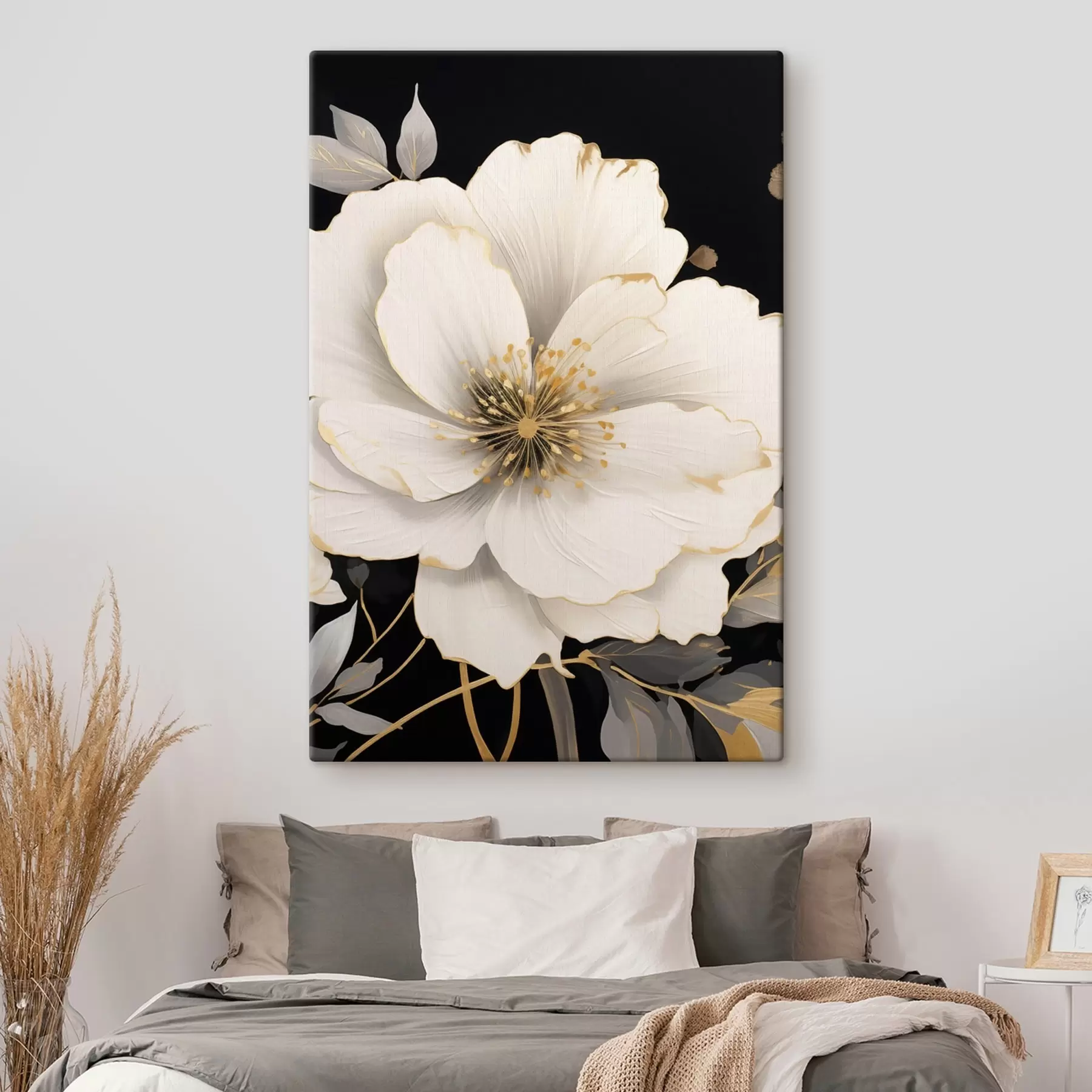 Wandbilder Weiße Blumen auf dunklem Hintergrund s48633